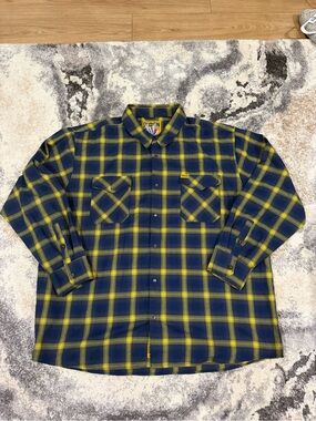 Dixxon Flannel Company “Aim High” Flannel Shirt Mens 4XL Blue Yellow Plaid